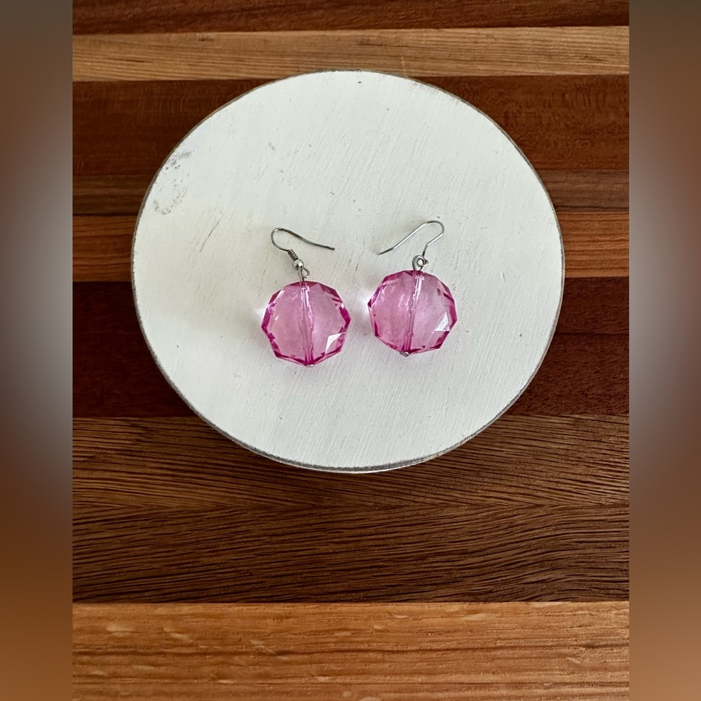 Pink Dangle Earrings Translucent - image 2